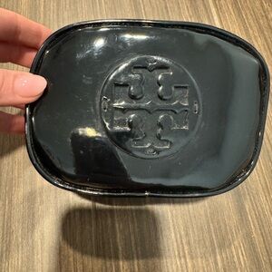 Tory Burch Glossy Black Patent Logo Pouch